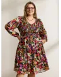 Floral Shirred Pockets Stretchy Waist Midi Dress