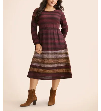 Ombre Contrast Lantern Sleeve Midi Dress