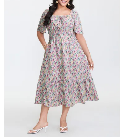 Smocked Waist Floral Ties Tiered Maxi Dress