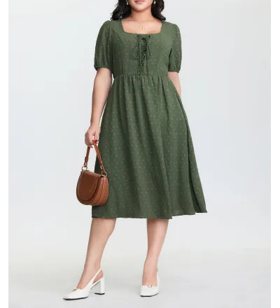 Cross-Tie Stretchy Waist Pocket Midi Dress