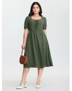 Cross-Tie Stretchy Waist Pocket Midi Dress