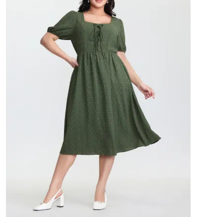Cross-Tie Stretchy Waist Pocket Midi Dress