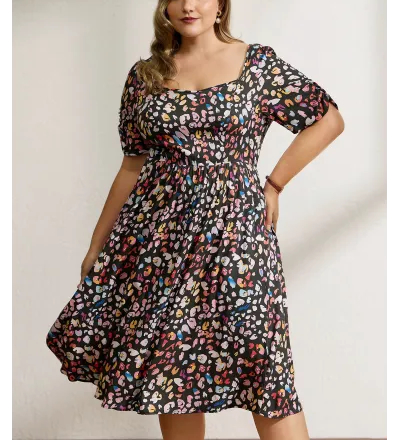 Rayon Leopard Print Drape Sleeve Midi Dress