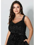 Flocked Spliced Velvety Tie Midi Dress