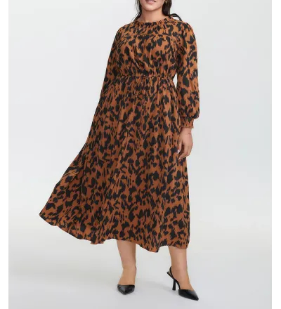 Leopard Print Pockets Lace Maxi Dress