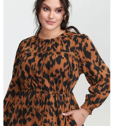 Leopard Print Pockets Lace Maxi Dress