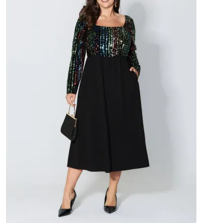 Sparkly Colorful Sequins Contrast Midi Dress