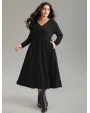 Rib Knit Plain Plisse Long Sleeve Dress