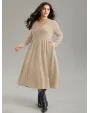 Rib Knit Plain Plisse Long Sleeve Dress