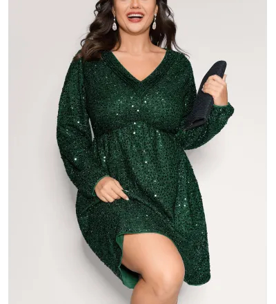 Shimmery Sequin V-Neck Knee Dress