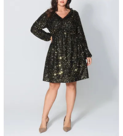 Shimmery Sequin V-Neck Knee Dress