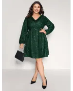 Shimmery Sequin V-Neck Knee Dress