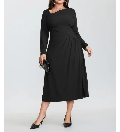 Asymmetrical Neckline Draped Knit Midi Dress