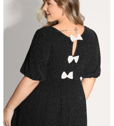 Bowknot Rhinestone Pockets Midi Dress
