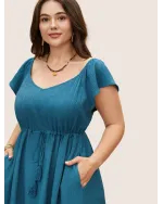 Texture Drawstring Tie Knot Tassels Dress