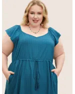 Texture Drawstring Tie Knot Tassels Dress