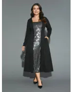 Sequin Patchwork Elastic Waist Midi Dress