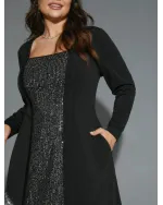 Sequin Patchwork Elastic Waist Midi Dress