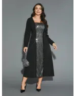 Sequin Patchwork Elastic Waist Midi Dress