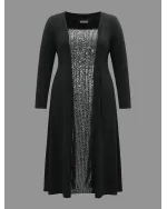 Sequin Patchwork Elastic Waist Midi Dress