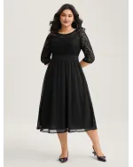 Lace Patchwork Shirred Midi Pocket Dress