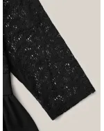 Lace Patchwork Shirred Midi Pocket Dress