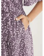 Ditsy Floral Pocket Wrap Cold Shoulder Ruffle Dress