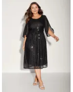Sequin Mesh Patchwork Petal Sleeve Dress