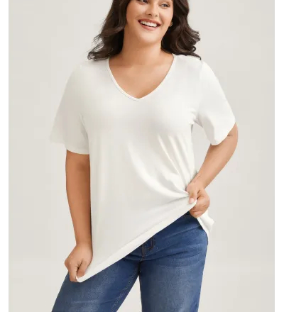 Cotton V Neck Plain Basic T-shirt