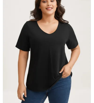 Cotton V Neck Plain Basic T-shirt