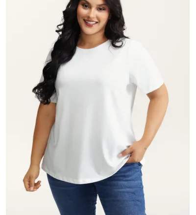 Stretchy Solid Crew Neck T-Shirt