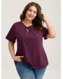 Knotted Cut-Out Neckline Solid T-Shirt