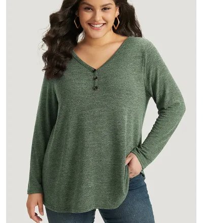 Heather Button Up Long Sleeve T-shirt