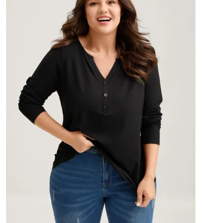 Supersoft Button Placket Solid T-Shirt