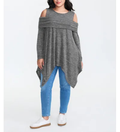 Supersoft Off-Shoulder Pleated Asymmetrical Hem Top