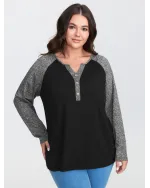 Heather Patchwork Button Detail Stretchy T-Shirt