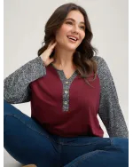 Heather Patchwork Button Detail Stretchy T-Shirt