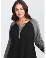 Heather Patchwork Button Detail Stretchy T-Shirt