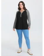 Heather Patchwork Button Detail Stretchy T-Shirt