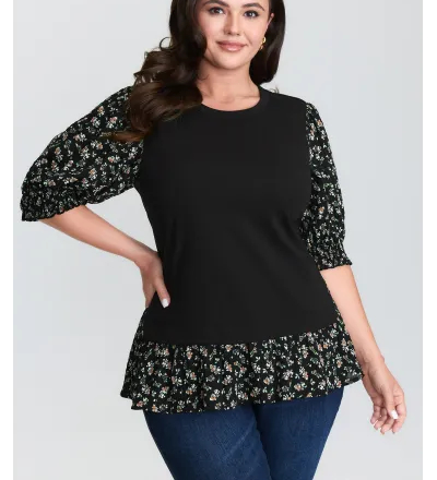 2-in-1 Floral Print Knit Top