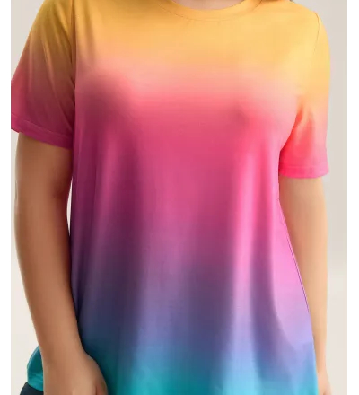 Ombre Gradient Crew Neck Curvy T-Shirt