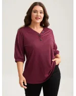 Plain Knit Texture Gathered Top
