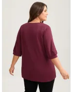 Plain Knit Texture Gathered Top