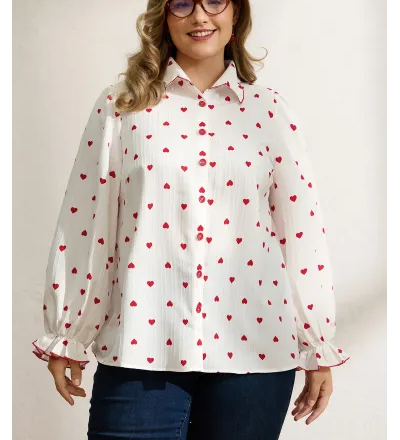 Textured Heart Embroidered Collar Blouse