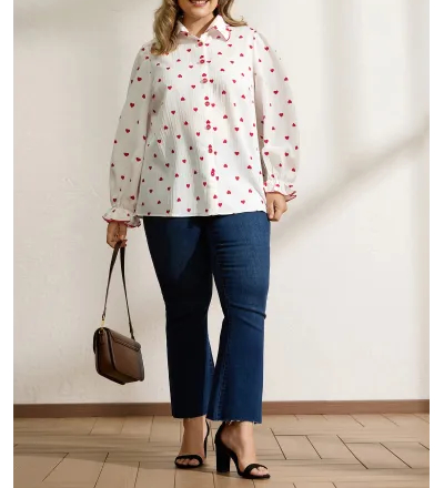 Textured Heart Embroidered Collar Blouse