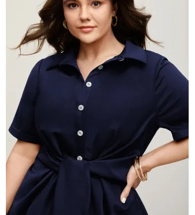 Knotted Front Asymmetrical Hem Blouse