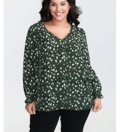 Leopard Print Stretchy Cuff Sleeve Blouse