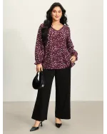 Leopard Print Stretchy Cuff Sleeve Blouse