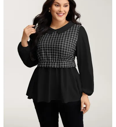 Houndstooth Pattern Color Contrast Blouse