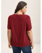 Textured Gathered Sleeve Split Neck Blouse